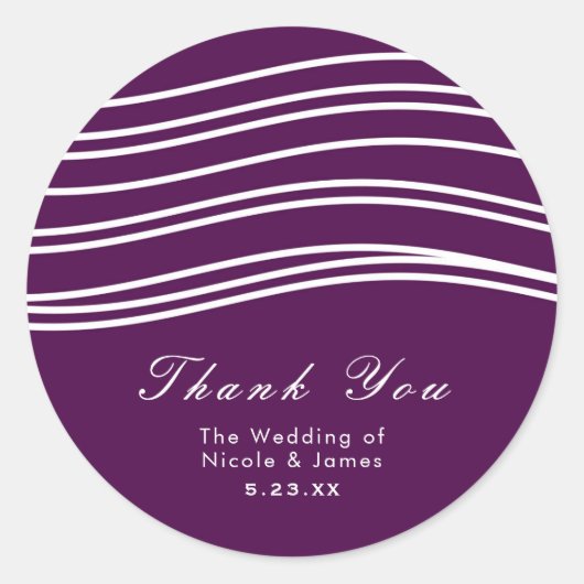 Plum Wine Paars & White Wave Chic Modern Wedding Ronde Sticker (Voorkant)