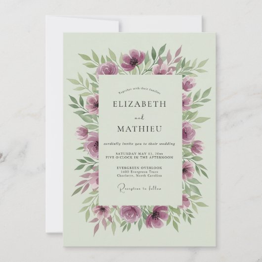 Plum Winsome Botanical Wedding Kaart (Voorkant)