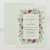 Plum Winsome Botanical Wedding Kaart (Voorkant / Achterkant)