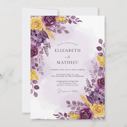 Plum Yellow Luscious Botanical Wedding Kaart (Voorkant)