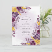 Plum Yellow Luscious Botanical Wedding Kaart (Staand voorkant)