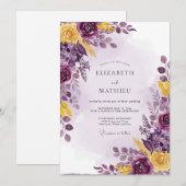 Plum Yellow Luscious Botanical Wedding Kaart (Voorkant / Achterkant)