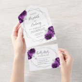 Plum Zilveren Bloemen Geometrische Witte Huwelijk All In One Uitnodiging (Afscheurbaar)