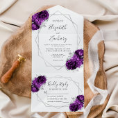 Plum Zilveren Bloemen Geometrische Witte Huwelijk All In One Uitnodiging