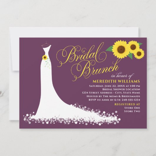 Plum Zonnebloem Trouwjurk Bridal Brunch Kaart (Voorkant)