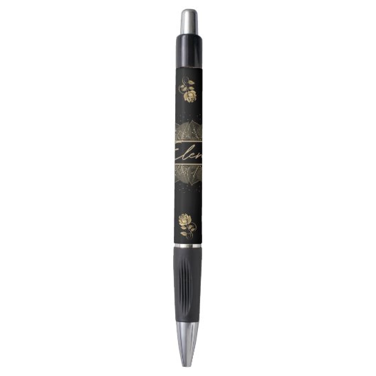 Pluma con flores doradas  personalizada con nombre pen (Voorkant Verticaal)