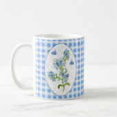 Plumbago Flowers en Butterflies op Blue Gingham Koffiemok (Links)