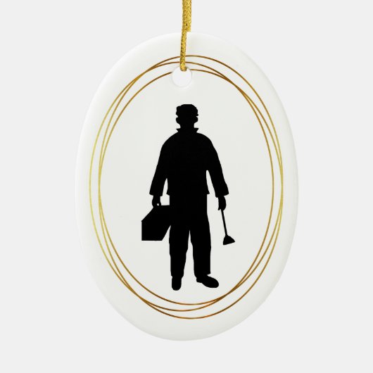 Plumber Black Silhouette-kerstversiering Keramisch Ornament (Voorkant)