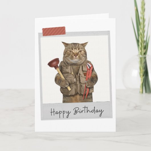 Plumber Cat Funny Birthday Card Kaart (Voorkant)