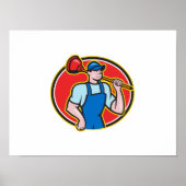 Plumber Holding Plunger Cartoon Poster (Voorkant)