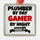 Plumber houdt van het spelen van VideoSpelen Metalen Ornament (Voorkant)