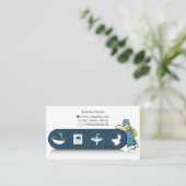 Plumber in uniform herstellend loodgieterswerk visitekaartje (Staand voorkant)