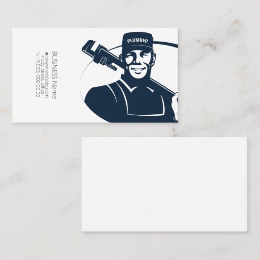 Plumber in uniform met een moersleutel visitekaartje (Voorkant / Achterkant)