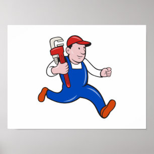Plumber met monniksmoersleutel Cartoon Poster