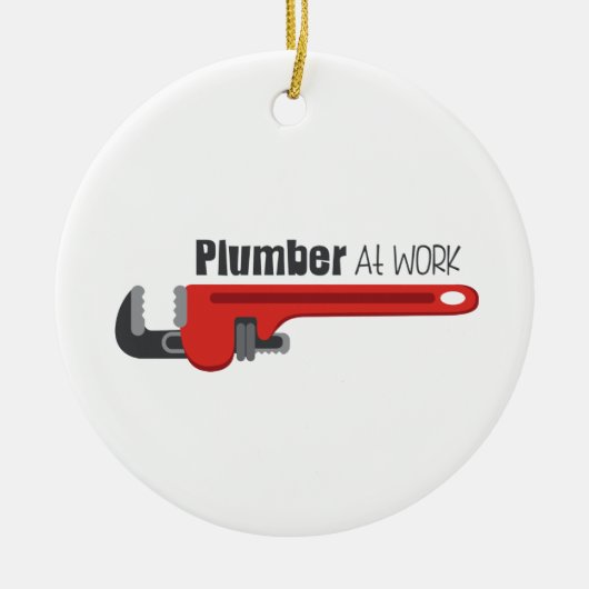 Plumber op het werk keramisch ornament (Voorkant)