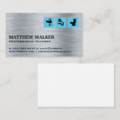 Plumber-pictogrammen | Stalen geborsteld Visitekaartje (Voorkant / Achterkant)