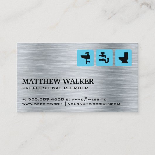 Plumber-pictogrammen | Stalen geborsteld Visitekaartje (Voorkant)