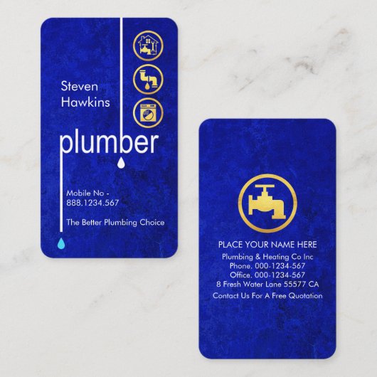 Plumber Pipeline Signage in Blue Water Visitekaartje (Voorkant / Achterkant)