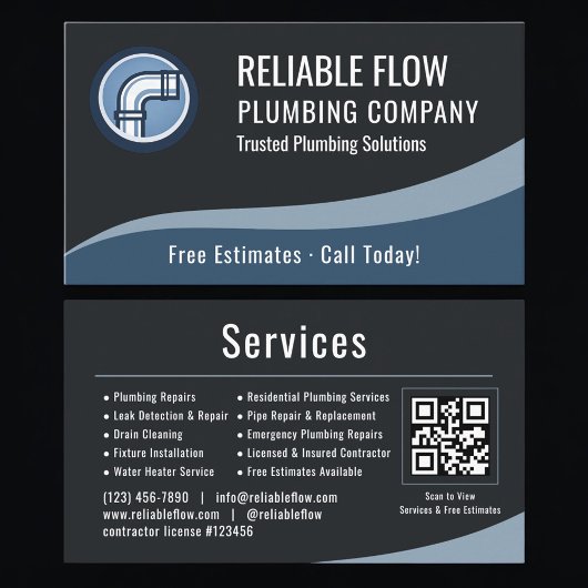 Plumber Plumbing QR Code Professional Visitekaartje