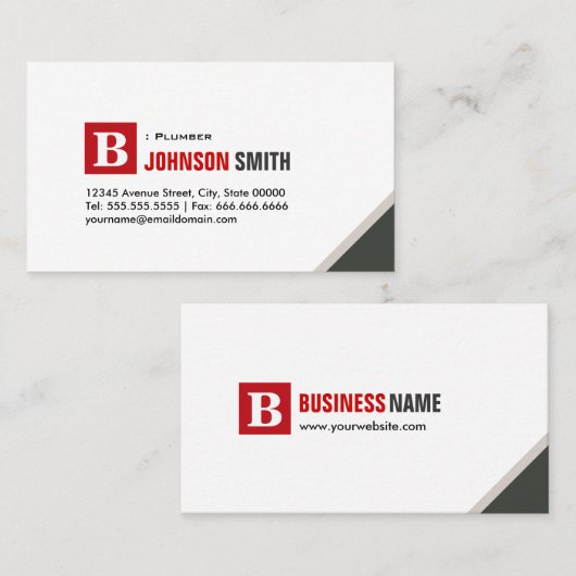 Plumber - Simple Chic Red Visitekaartje (Voorkant / Achterkant)