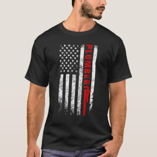Plumber USA Flag Pipe WFrench Tradesman plumbing P T-shirt