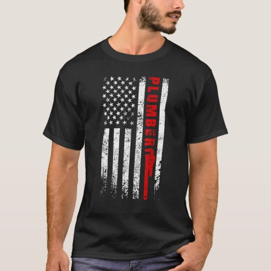 Plumber USA Flag Pipe WFrench Tradesman plumbing P T-shirt (Voorkant)