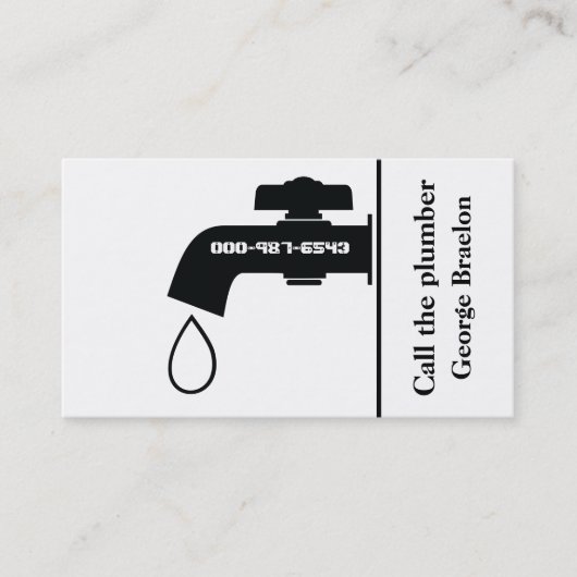 Plumber zwarte witte kraan met oog springende lood visitekaartje (Voorkant)