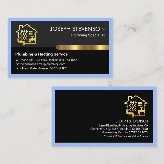 Plumber's Blue Frame Gold Tab Visitekaartje (Voorkant / Achterkant)