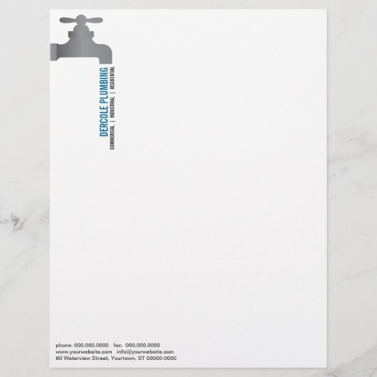 Plumbers Faucet Letterhead Briefhoofd Sjabloon (Voorkant)