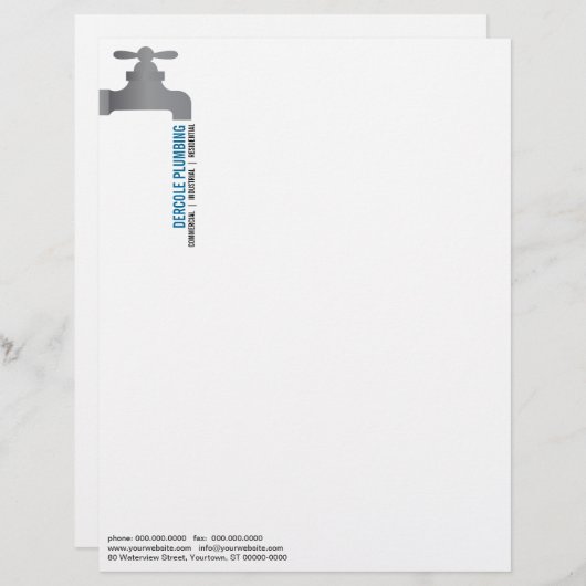 Plumbers Faucet Letterhead Briefhoofd Sjabloon (Voorkant / Achterkant)