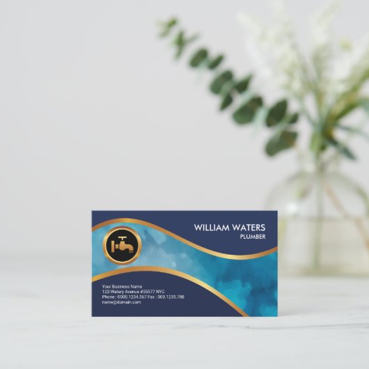 Plumber's Water Wave Channel Faux Gold Icon Visitekaartje (Staand voorkant)
