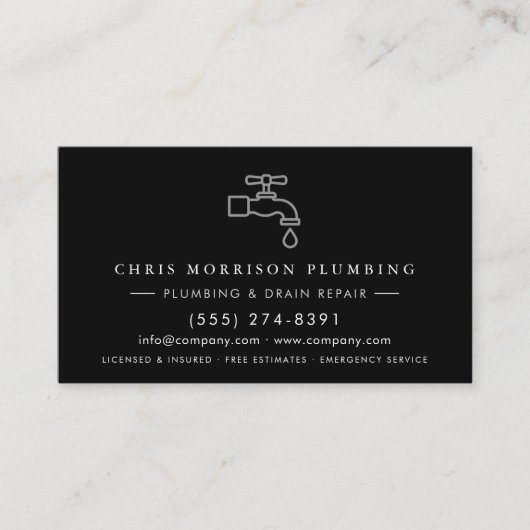 Plumbing Company Silver Metallic QR Code Visitekaartje (Voorkant)