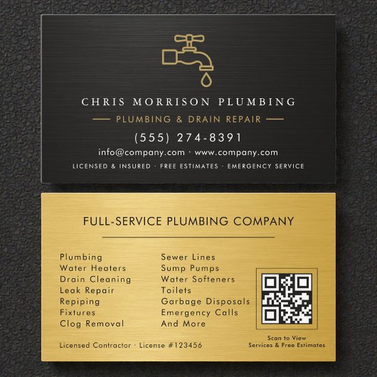 Plumbing Company Steel Metal QR Code Visitekaartje