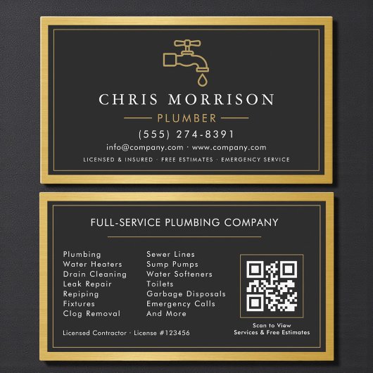 Plumbing Contractor Modern Metallic QR Code Visitekaartje