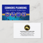 Plumbing iconen op blauwe waterdruppels visitekaartje (Voorkant / Achterkant)