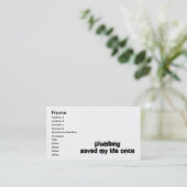 Plumbing redde mijn leven eens visitekaartje (Staand voorkant)