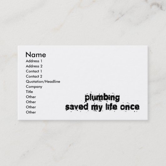 Plumbing redde mijn leven eens visitekaartje (Voorkant)