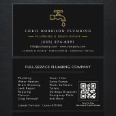 Plumbing  Service Black & Gold QR Code Visitekaartje