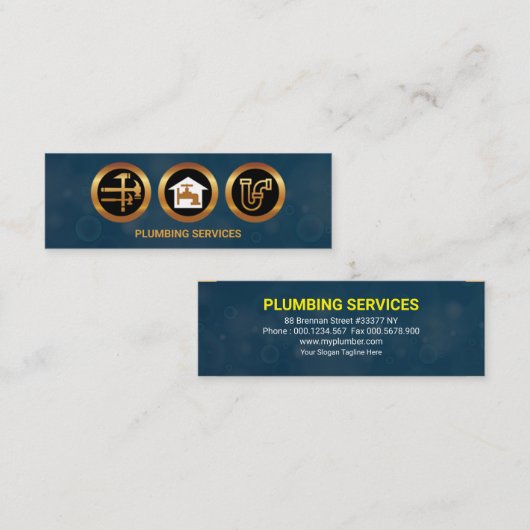 Plumbing Service Icons Blue Bubbles-buizen Mini Visitekaartje (Voorkant / Achterkant)