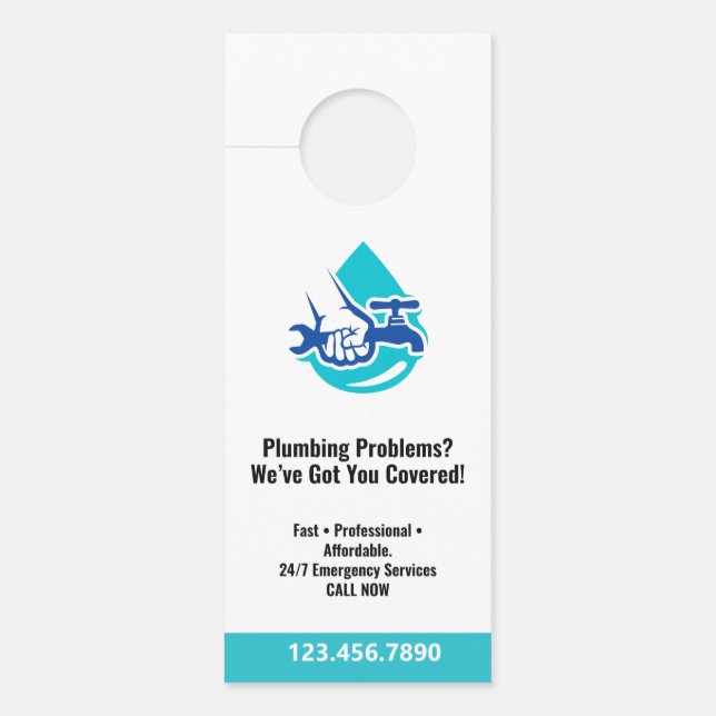 Plumbing Service Water Drop Logo Plumber Business Deurhanger (Voorkant)