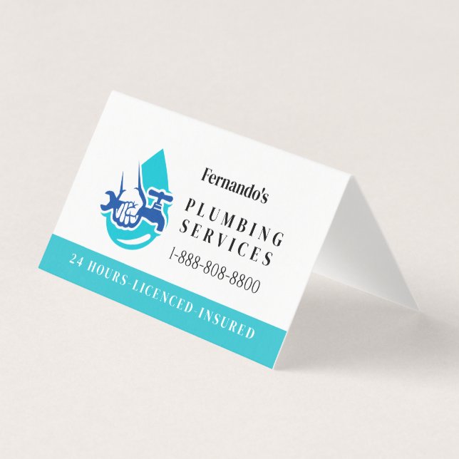 Plumbing Service Water Drop Logo Plumber Business Kaart (Voorkant)