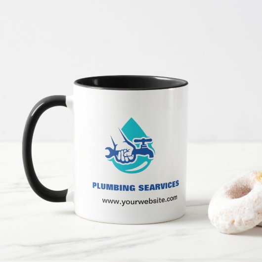 Plumbing Service Water Drop Logo Plumber Business Mok (Met donut)