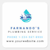 Plumbing Service Water Drop Logo Plumber Business Vierkante Sticker (Voorkant)