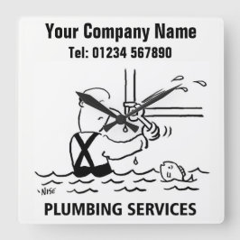 Plumbing Services Cartoon Clock Vierkante Klok