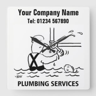 Plumbing Services Cartoon Clock Vierkante Klok