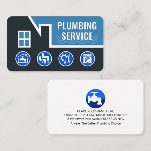 Plumbing Tools On Leaking Building Roof Visitekaartje (Voorkant / Achterkant)