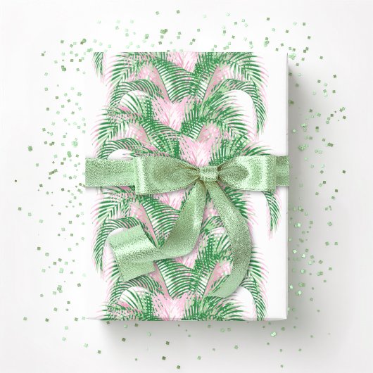 Plume Palm Fronds in Pink and Green Cadeaupapier