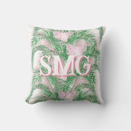 Plume Palm Fronds in Pink + Green Personalized Kussen