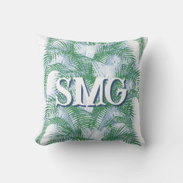 Plume Palm Fronds in Slate + Green Personalized Kussen