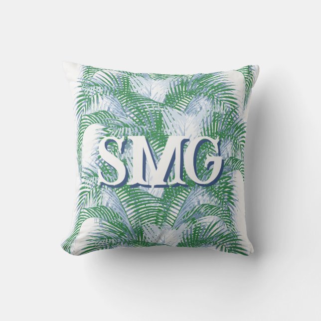 Plume Palm Fronds in Slate + Green Personalized Kussen (Voorkant)